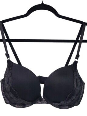 Maidenform Push Up Bra Lace Black Floral Romantic Adjustable 36D Formal Evening